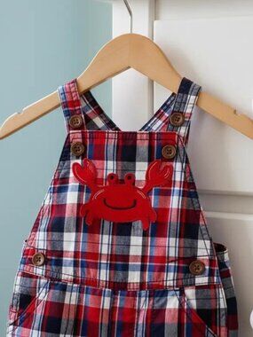 Child of Mine Plaid Crab Shortalls 6-9 Months